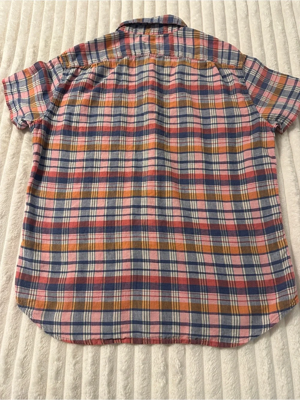 J. Crew Short-Sleeve Linen Blend Slim Fit Plaid Button-Down Shirt in Pink & Blue